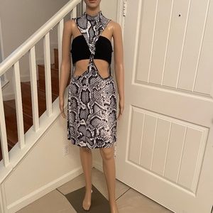 Black and White Cut Out MIDI Dress